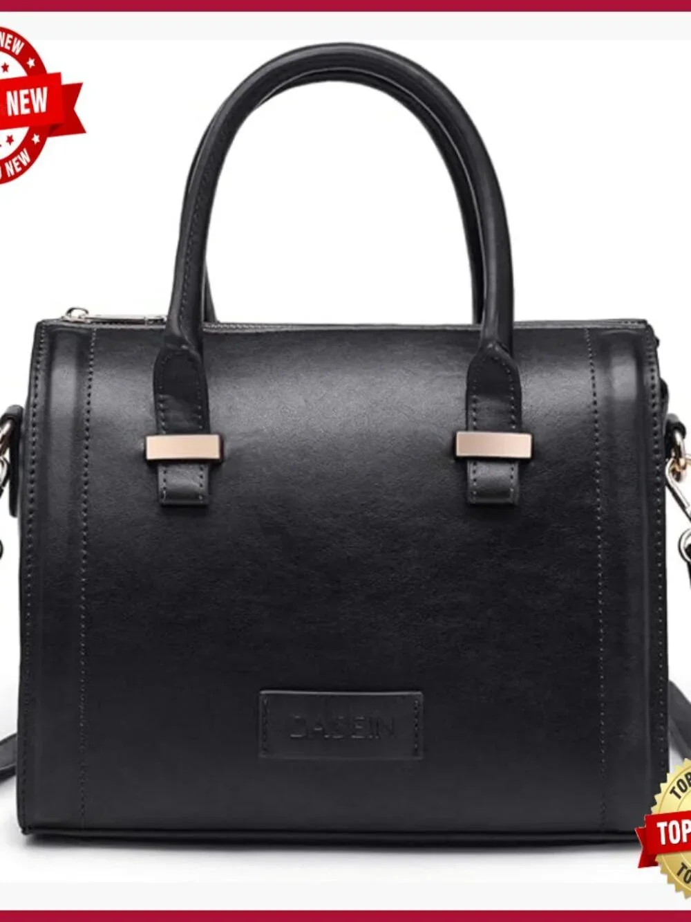 Patent Vegan Leather Barrel Top Handle Satchel Purse with Crossbody Strap